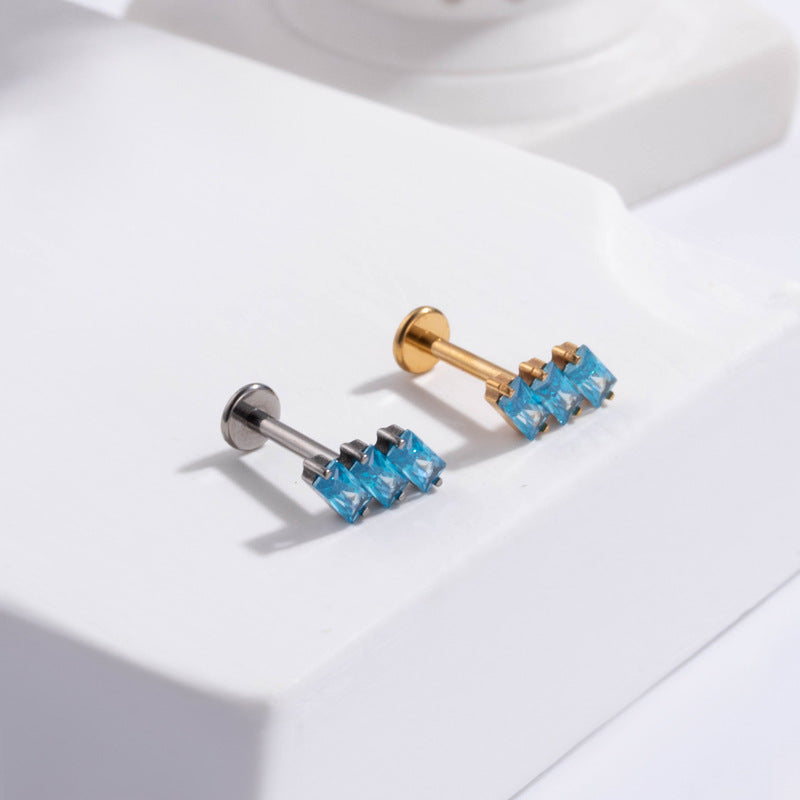 G23/F136 Titanium Colorful Zircon Internally Threaded Labret Stud | 7 Styles Cartilage Piercing Jewelry in Gold & Silve