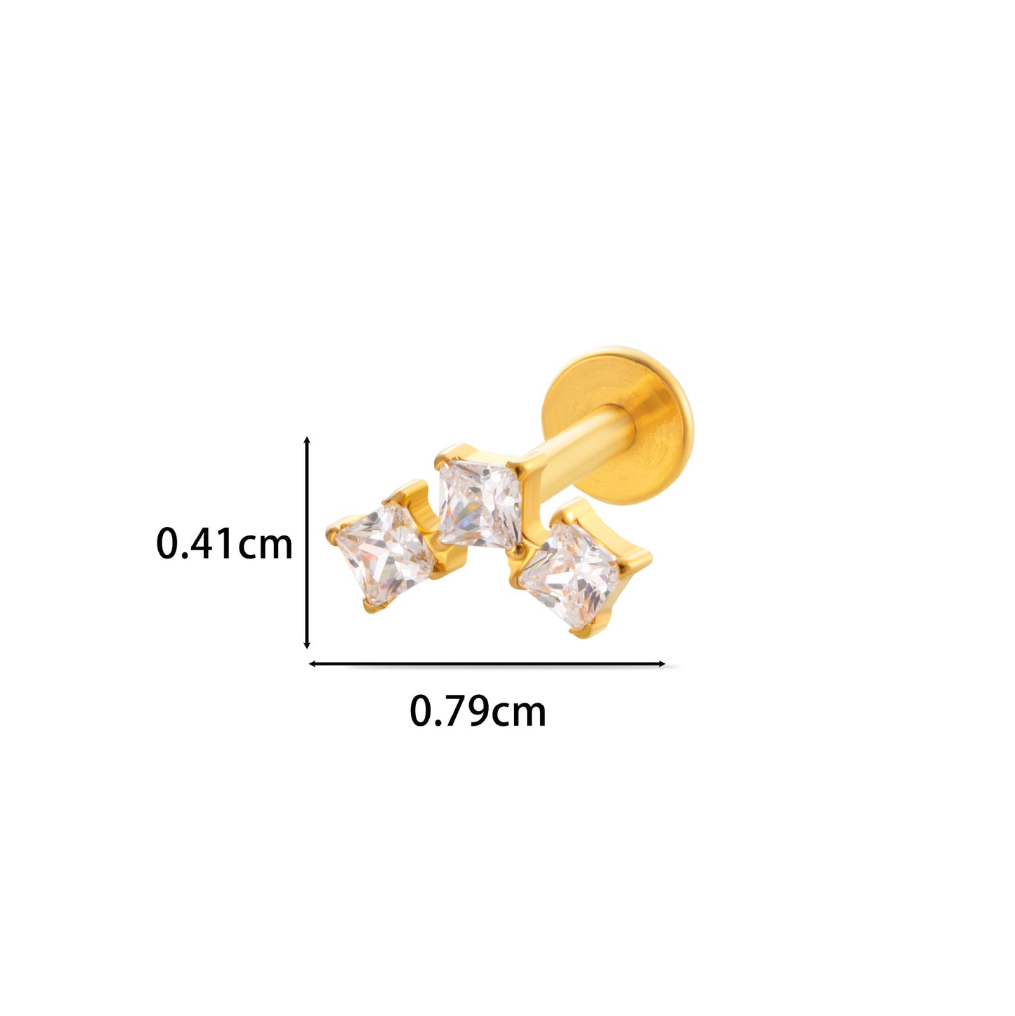 F136 Titanium Internally Threaded Zircon Labret Stud | High-End Flat Back Cartilage Piercing Jewelry
