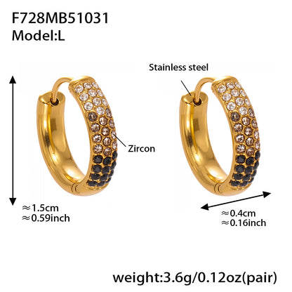 Stainless Steel Colorful Zircon Round Hoop Earrings Set — Minimal Classic Luxury Hoops