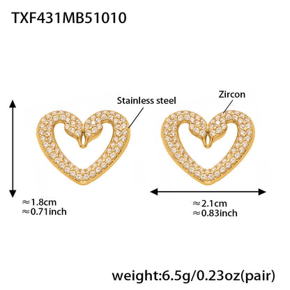 Stainless Steel Zircon Double Swan Heart Necklace, Bracelet, Ring & Earrings Jewelry Set