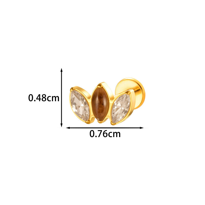 G23/F136 Titanium Marquise CZ Leaf Internal Thread Flat Back Piercing Jewelry – 7 Styles
