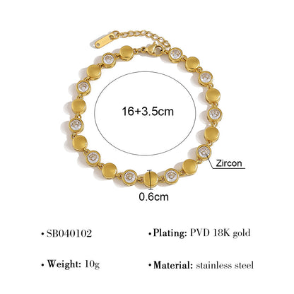 18K Gold Plated Stainless Steel Cubic Zirconia Bracelet – Heart, Circle & Flower Design | Luxury Jewelry