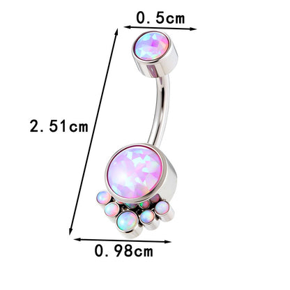 G23/F136 Titanium Belly Button Ring with Zircon & Opal | Internally Threaded Navel Piercing Jewelry