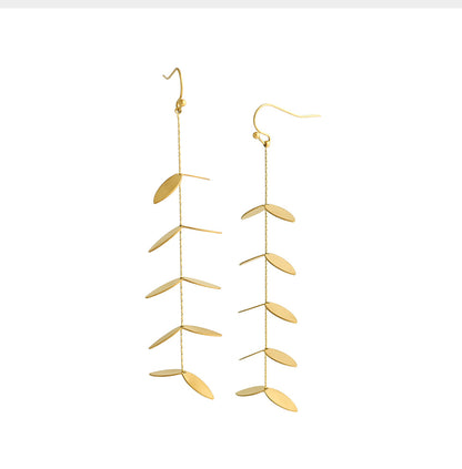 Leaf Tassel Drop Earrings – Stainless Steel Elegant Lightweight Dangle Earrings for Women