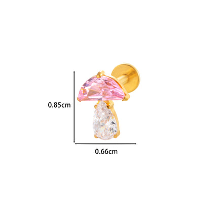 F136 Titanium Waterdrop Zircon Mushroom Labret Stud | Internally Threaded Cartilage Piercing Jewelry in Gold & Silver