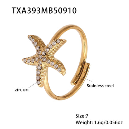 Ocean Star Pendant Necklace, Bracelet, Earrings & Ring Jewelry Set - Gold Stainless Steel