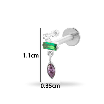 F136 Titanium Internally Threaded Zirconia Teardrop Cartilage Stud – Hypoallergenic Ear Piercing Jewelry