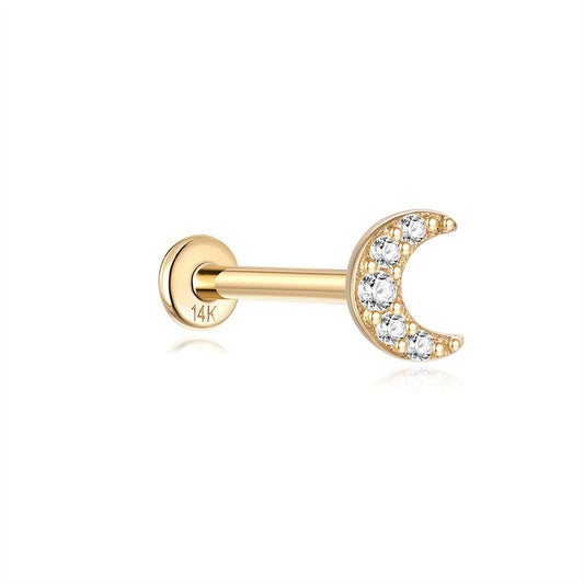14K Gold Crescent Moon Zircon Stud Earrings – Dainty & Hypoallergenic