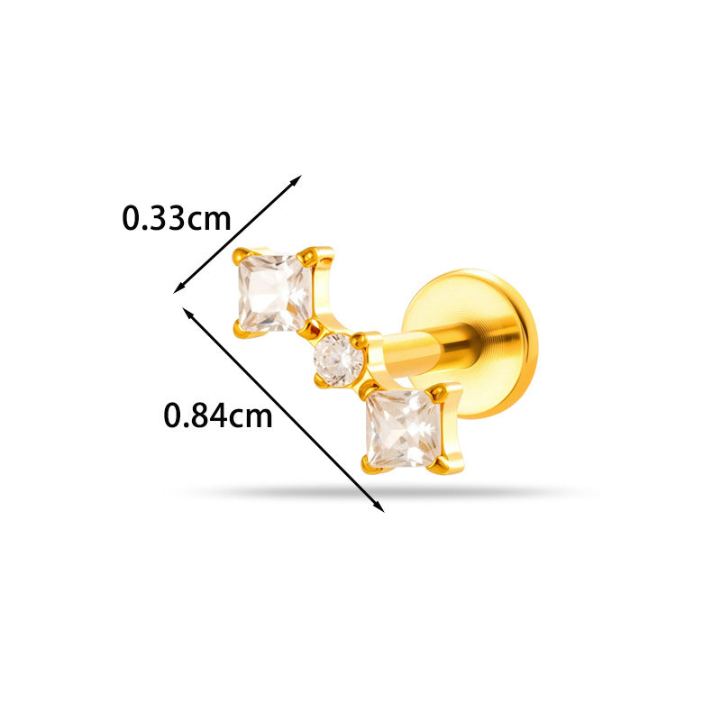 Implant Grade G23 ASTM F136 Titanium CZ Labret Stud | Internal Thread 16G Flat Back Lip & Cartilage Earring