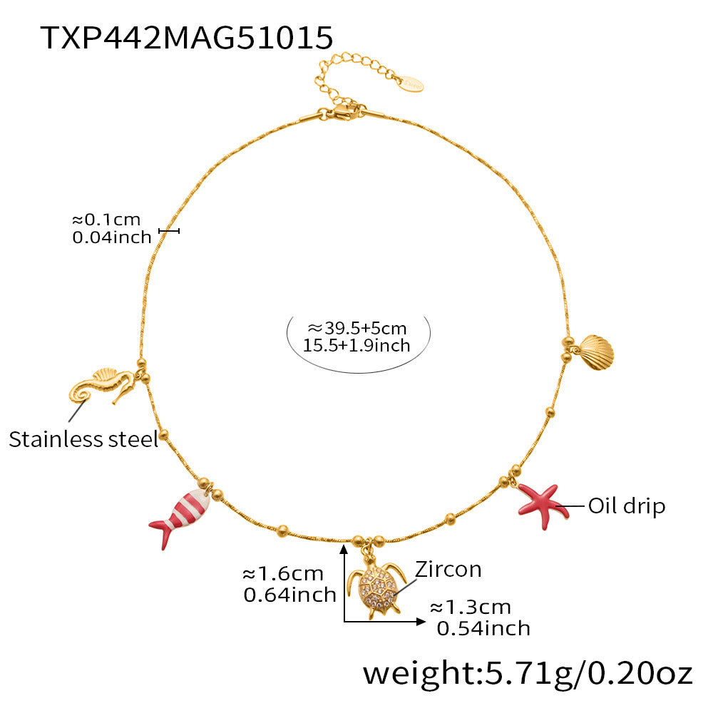 Coral Red Fish, Octopus & Turtle Pendant Jewelry Set – Stainless Steel Necklace, Bracelet, Anklet & Earrings | Trendy Ocean Style Accessories