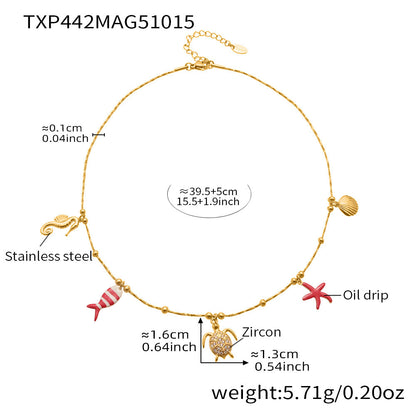 Coral Red Fish, Octopus & Turtle Pendant Jewelry Set – Stainless Steel Necklace, Bracelet, Anklet & Earrings | Trendy Ocean Style Accessories