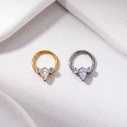 G23/F136 Titanium Zircon Piercing Hoop | 16G x 8mm, Hypoallergenic Closed Hoop for Nose & Ear Cartilage