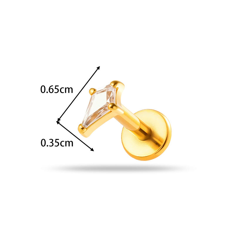 Implant Grade ASTM F136 Titanium Teardrop Moon Geometric Flat Back Stud | Internal Thread Labret | Cartilage, Helix, Lip Piercing Jewelry