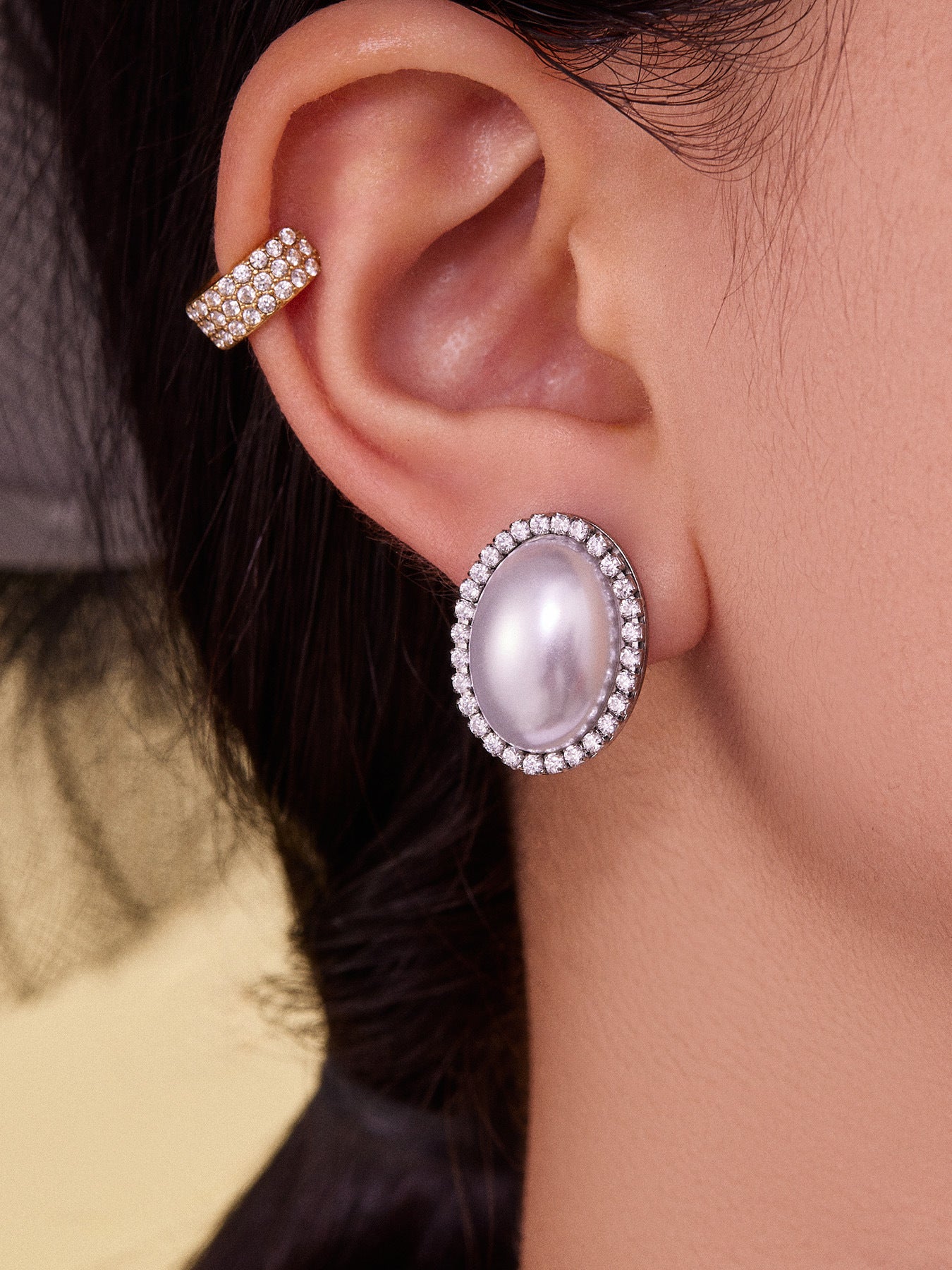 Stainless Steel Oval Pearl Zircon Earrings – Elegant Minimalist Drop Earrings for Women | High-End Fashion Jewelry