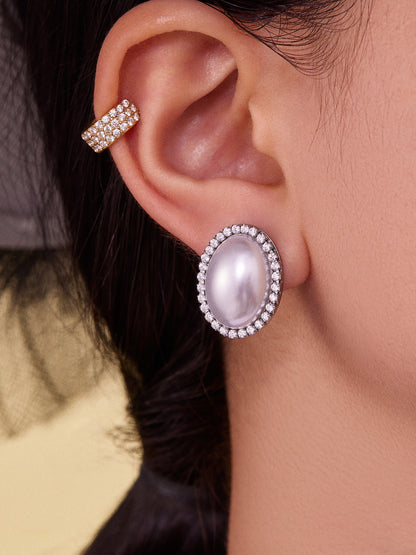 Stainless Steel Oval Pearl Zircon Earrings – Elegant Minimalist Drop Earrings for Women | High-End Fashion Jewelry