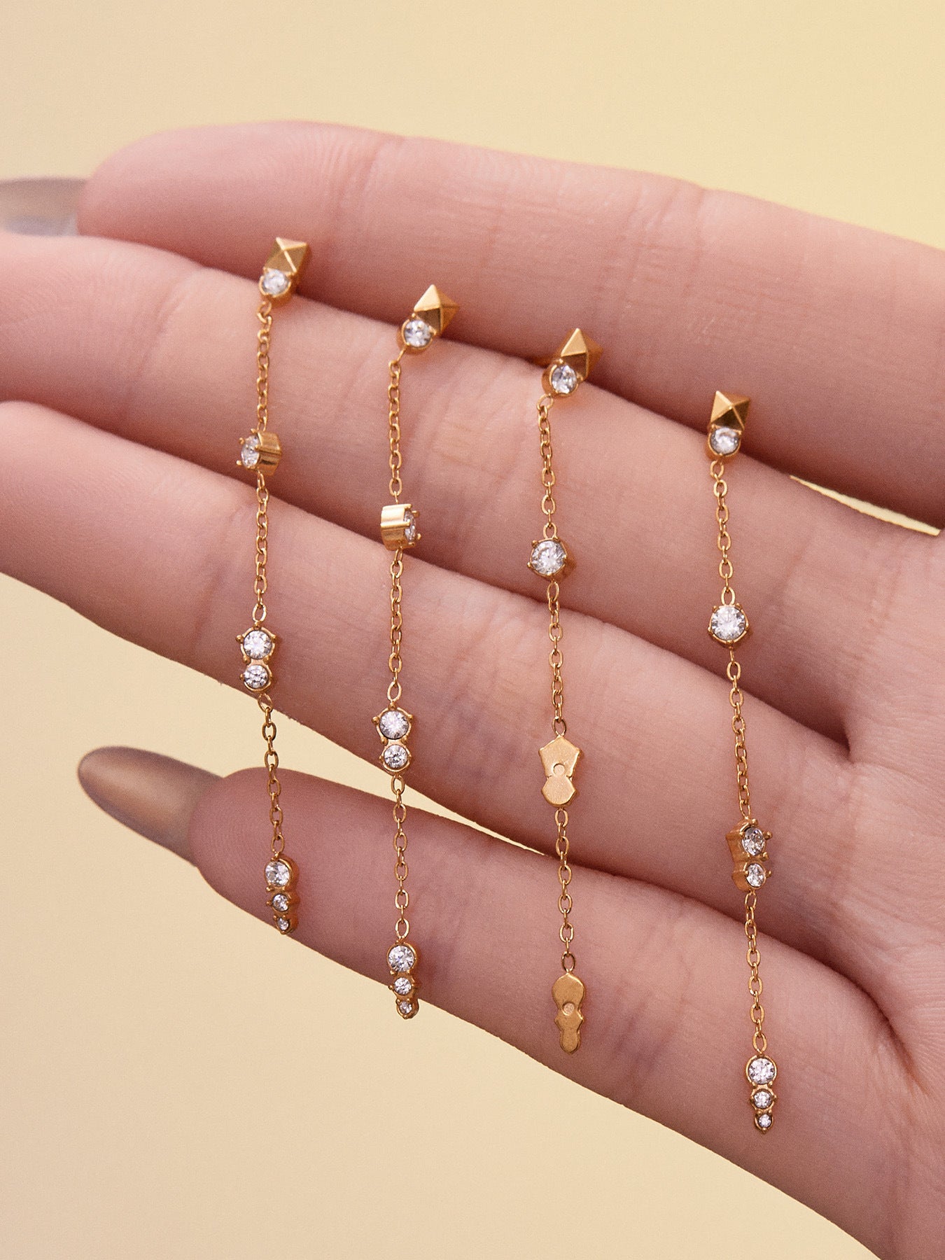 Stainless Steel Tassel Zircon Earrings – Elegant Geometric Dangle Chain Earrings | WANTI Jewelry