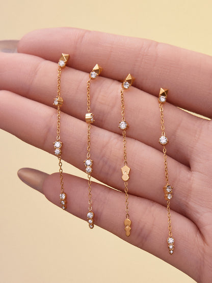 Stainless Steel Tassel Zircon Earrings – Elegant Geometric Dangle Chain Earrings | WANTI Jewelry