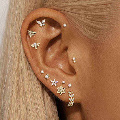14K Real Yellow Gold Single Flower Ear Stud – Minimalist Botanical Beauty