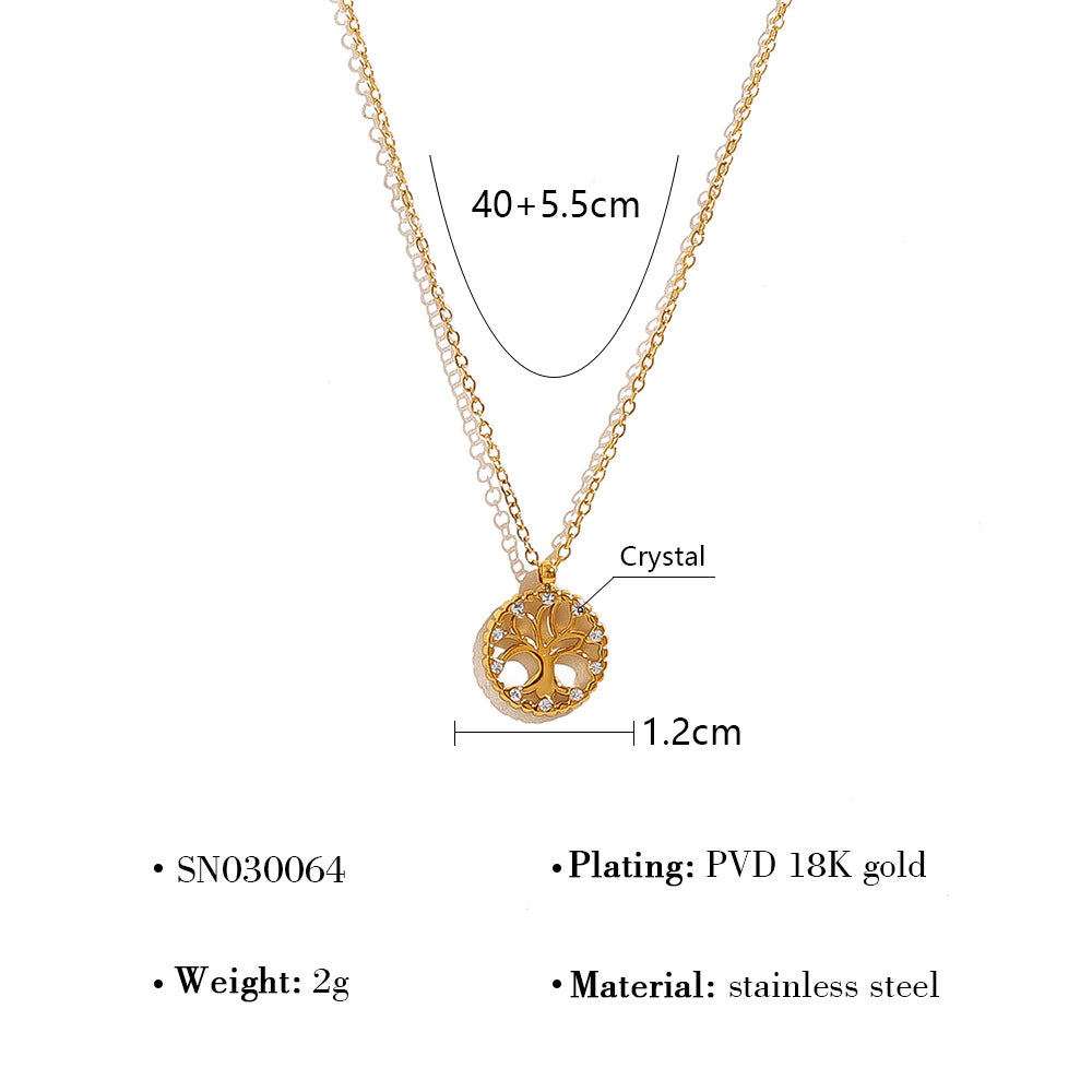 18K Gold Plated Stainless Steel Heart Crystal Pendant Necklace – Elegant Layered Design Jewelry for Women