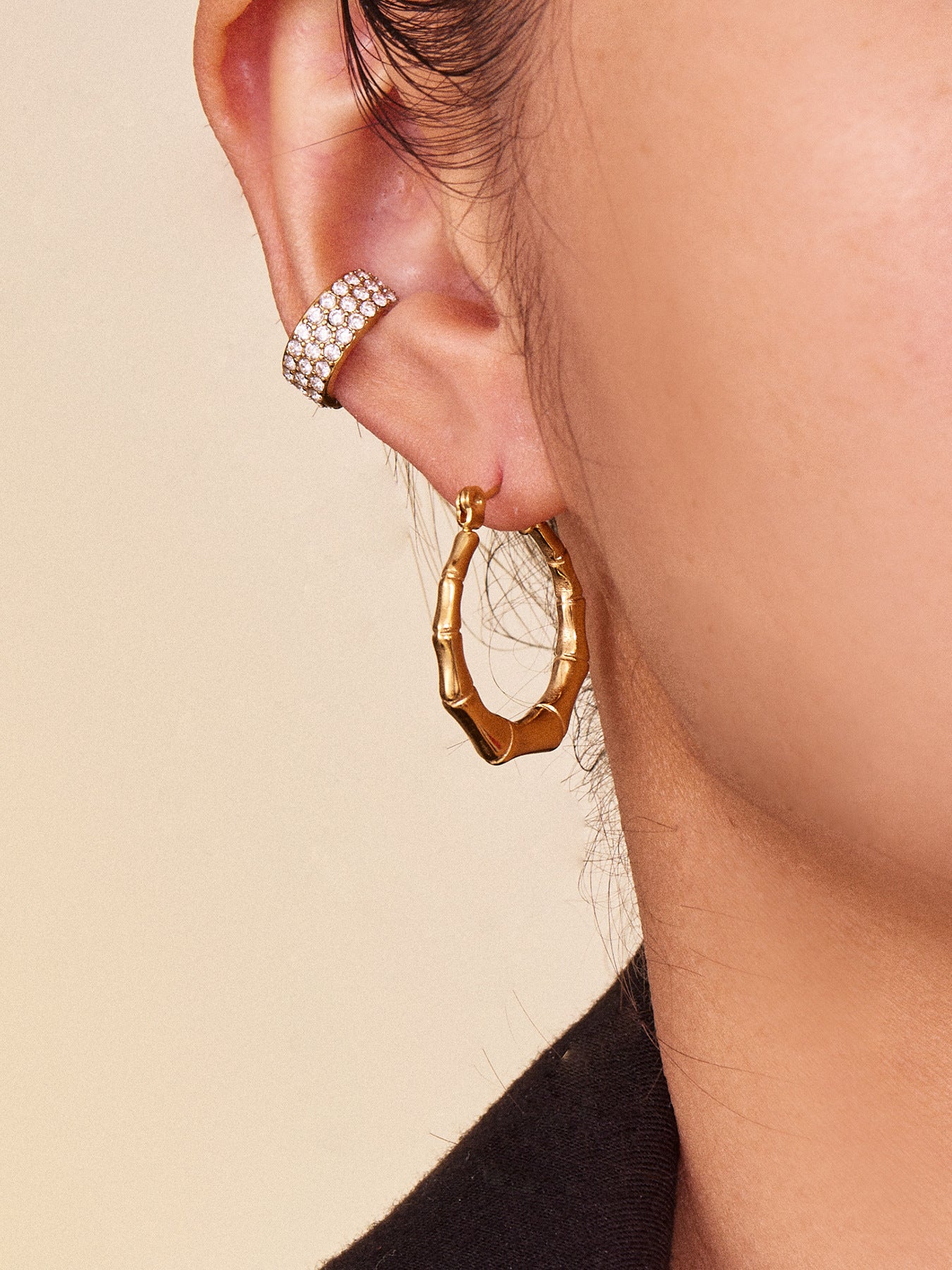 U-Shape Bamboo Texture Hoop Earrings – Minimalist Geometric Stainless Steel Earrings | WANTI Jewelry