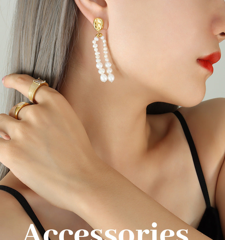 Oval Freshwater Pearl Earrings – Elegant Stainless Steel Statement Earrings for Women