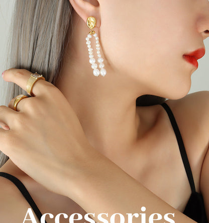 Oval Freshwater Pearl Earrings – Elegant Stainless Steel Statement Earrings for Women