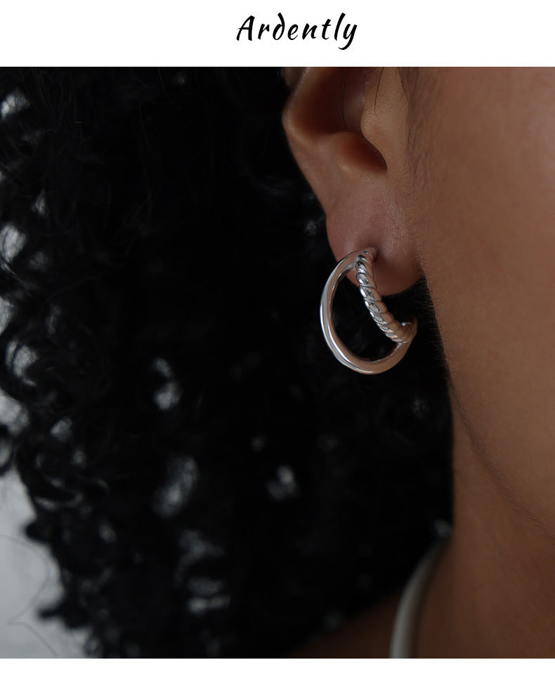 Double Layer C-Shaped Stainless Steel Hoop Earrings – Minimalist Thick Chunky Huggie Hoops for Women, Trendy Daily Jewelry