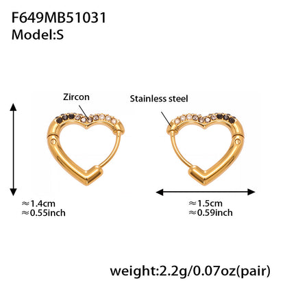 Colorful Cubic Zirconia Heart Hoop Earrings Set | Stainless Steel Simple Chic Ear Cuff for Women