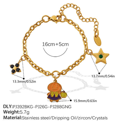 Gold-Plated Stainless Steel Halloween / Christmas Heart & Tree Tassel Pendant Bracelet | Elegant Festive Jewelry