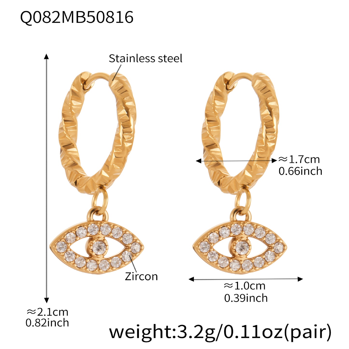 Evil Eye Zircon Hoop Earrings | Stainless Steel Minimalist Smooth Surface Earrings | Trendy Fashion Jewelry Gift