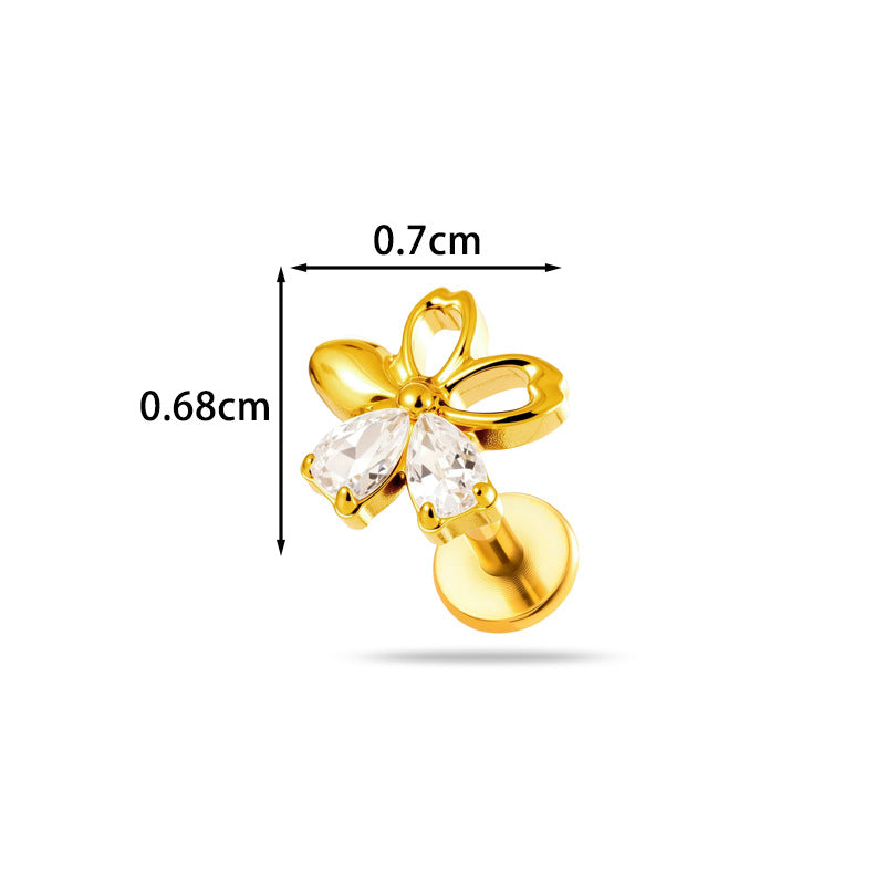 Titanium Labret Stud for Lip & Cartilage Piercing – CZ Flat Back Jewelry (Implant Grade ASTM F136)
