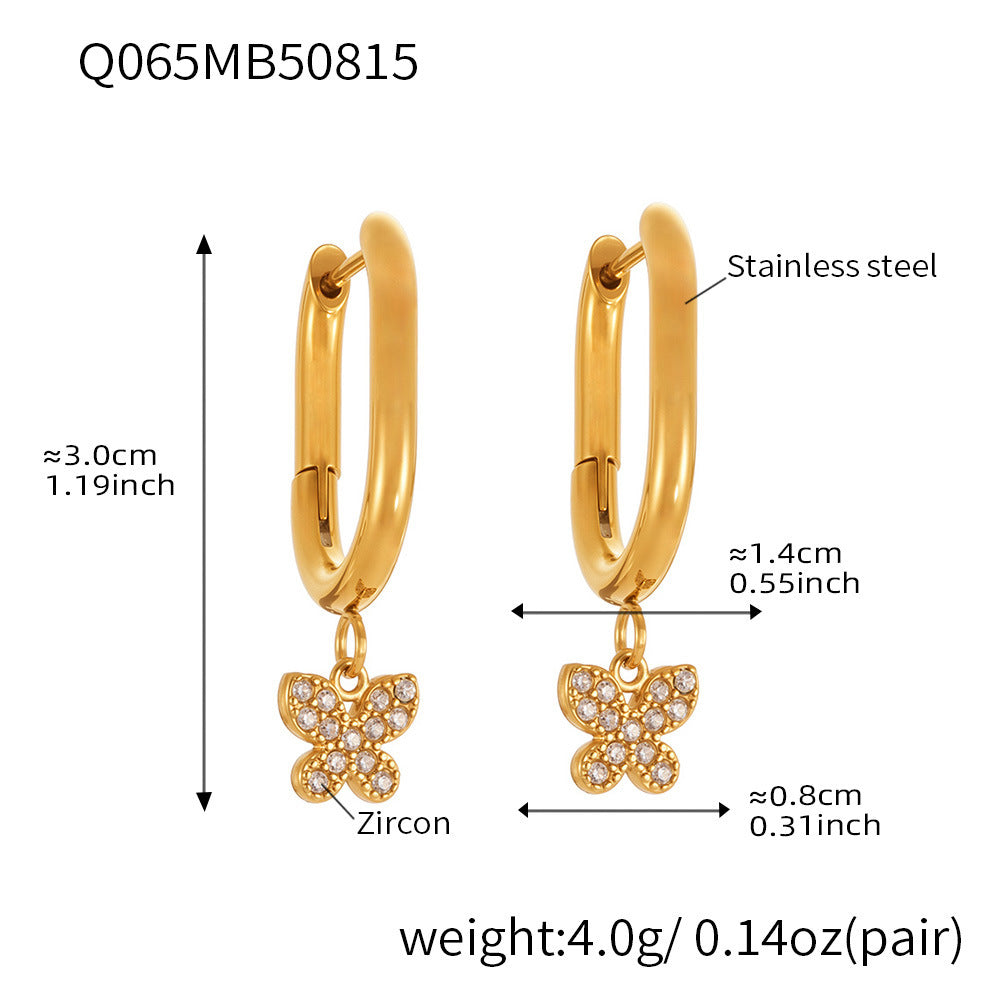 Butterfly Zircon Stackable Earrings Set – Stainless Steel Layered Hoop & Stud Combination | WANTI Jewelry