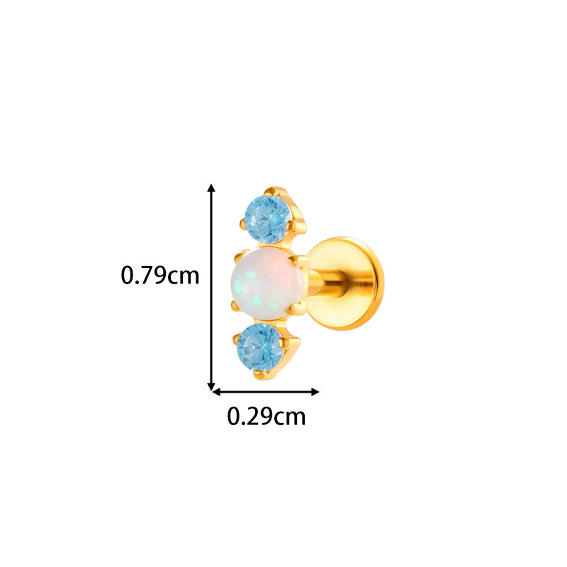 G23/F136 Titanium Opal Flat Back Labret Stud | Colorful Opal Piercing Jewelry for Lip & Ear