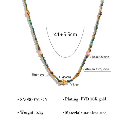 18K Gold Plated Titanium Steel Colored Bead Dopamine Necklace | Stylish Fashion Jewelry