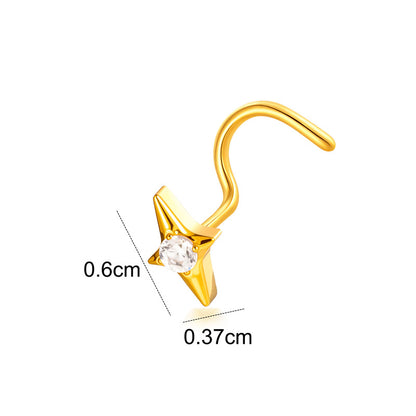 Implant Grade ASTM F136 Titanium Star Lightning Nose Stud S-Bend CZ Nose Stud Nostril Piercing Jewelry Hypoallergenic