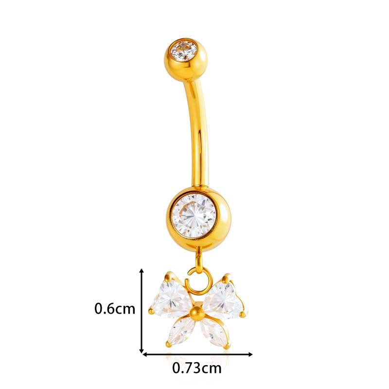 G23/F136 Titanium Internally Threaded Dangle Navel Ring with Zircon Charms — Butterfly, Moon, Flower, Heart & Snake Designs | Hypoallergenic Belly Button Piercing Jewelry