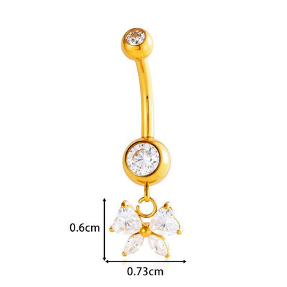 G23/F136 Titanium Internally Threaded Dangle Navel Ring with Zircon Charms — Butterfly, Moon, Flower, Heart & Snake Designs | Hypoallergenic Belly Button Piercing Jewelry
