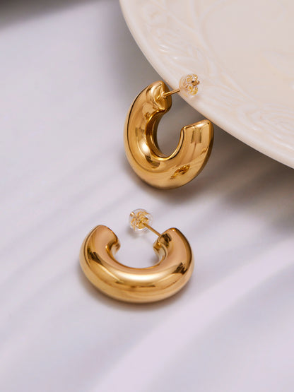 Hollow Smooth C-Shaped Hoop Earrings – Minimalist Stainless Steel Polished Statement Jewelry | WANTI Jewelry