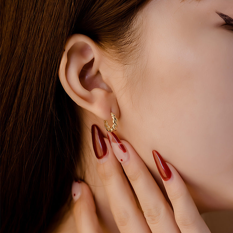 14K Solid Gold Twisted Hoop Earrings – Minimalist Shiny Spiral Design for Everyday Glam