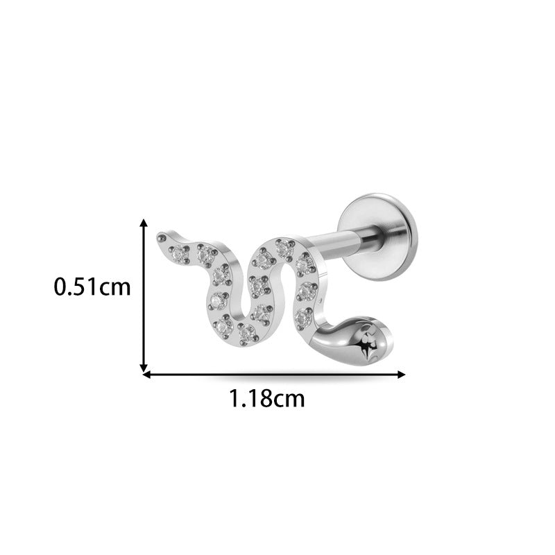 G23/F136 Titanium Heart & Snake Design Internally Threaded Lip Labret Studs | Zircon Piercing Jewelry for Cartilage, Helix, Tragus, and Lip