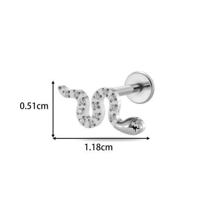 G23/F136 Titanium Heart & Snake Design Internally Threaded Lip Labret Studs | Zircon Piercing Jewelry for Cartilage, Helix, Tragus, and Lip