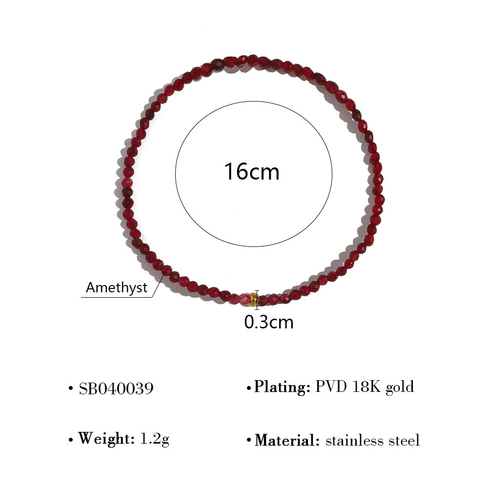 18K Gold Plated Stainless Steel Beaded Layered Bracelet Collection – Crystal, Amethyst & Gold Sandstone Chain Jewelry for Women