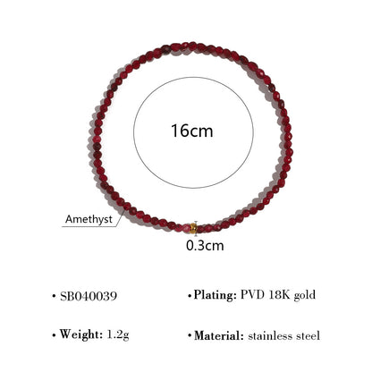 18K Gold Plated Stainless Steel Beaded Layered Bracelet Collection – Crystal, Amethyst & Gold Sandstone Chain Jewelry for Women