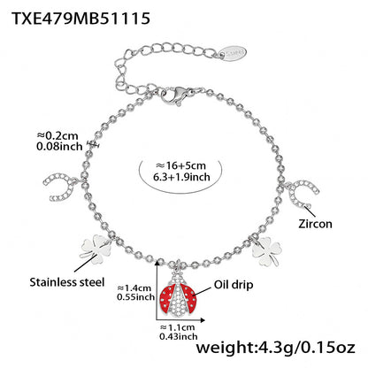 Ladybug Pendant Necklace & Earrings Bracelet Anklet Set – Stainless Steel Cute Lucky Beetle Jewelry