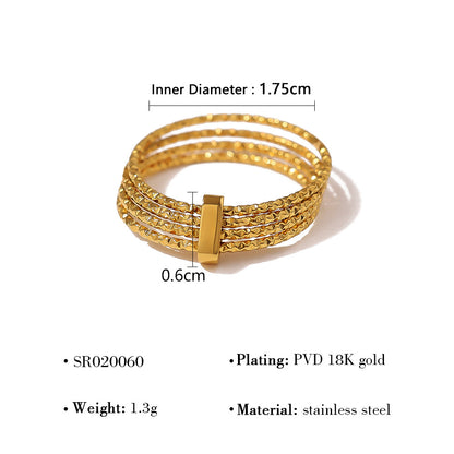 18K Gold Plated Titanium Steel Multi-Layered Ring | Bold Design with Zircon, Stainless Steel