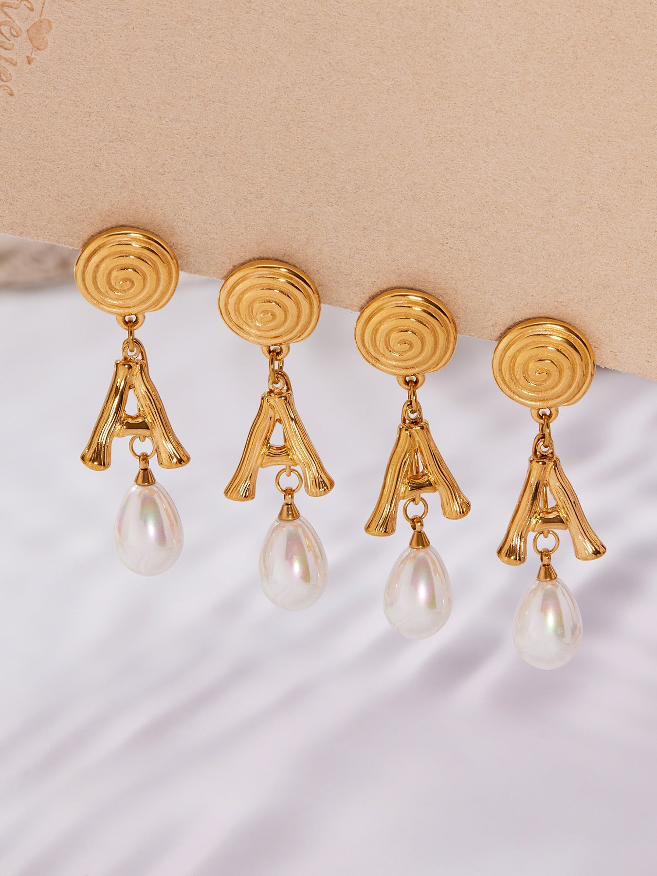 Stainless Steel Letter A Pearl Drop Earrings – Spiral Circle Design | Elegant Statement Earrings for Women