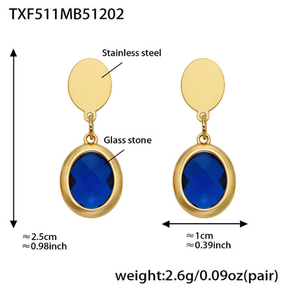 Candy Color Oval Glass Stone Necklace, Bracelet & Earrings Set – Stainless Steel | Fashion Jewelry | Colorful Minimalist Accessories