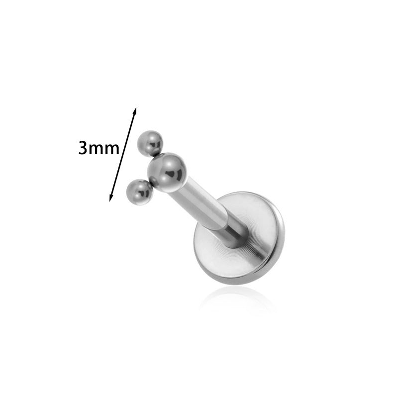 ASTM F136 Titanium Triple Bead Threadless Labret Stud – Push Pin Flat Back Cartilage & Lip Piercing