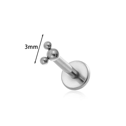 ASTM F136 Titanium Triple Bead Threadless Labret Stud – Push Pin Flat Back Cartilage & Lip Piercing