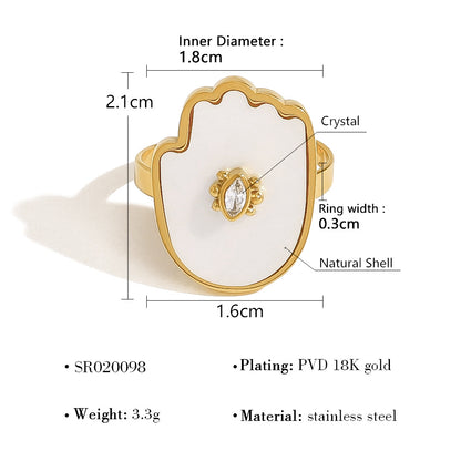 18K Gold Plated Stainless Steel Evil Eye Bracelet & Ring Set – Shell and Crystal Inlay | Fashion Protection Jewelry